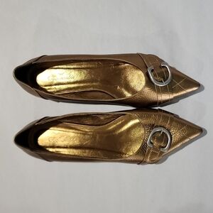 Faconnable Metallic Bronze Loafers with Buckle